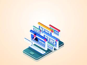 2D illustration on news notifications on a mobile phone 